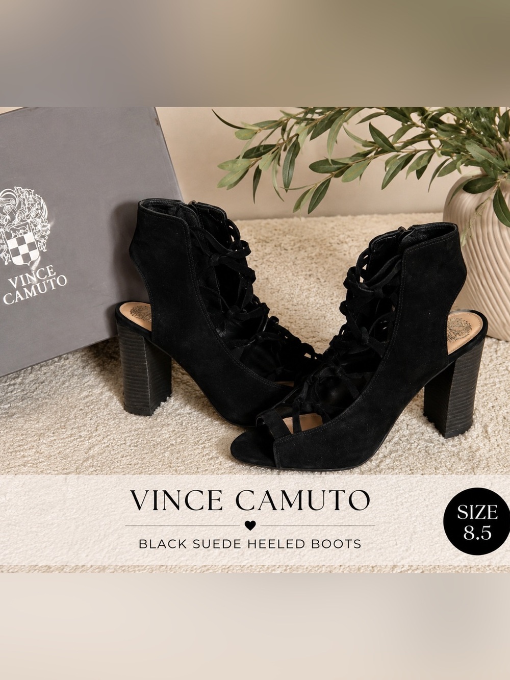 Vince Camuto Black Heeled Boots with Suede Finish